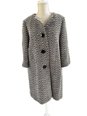 Michael Kors Womens Herringbone Brown & White Wool Blend Long Coat Size L